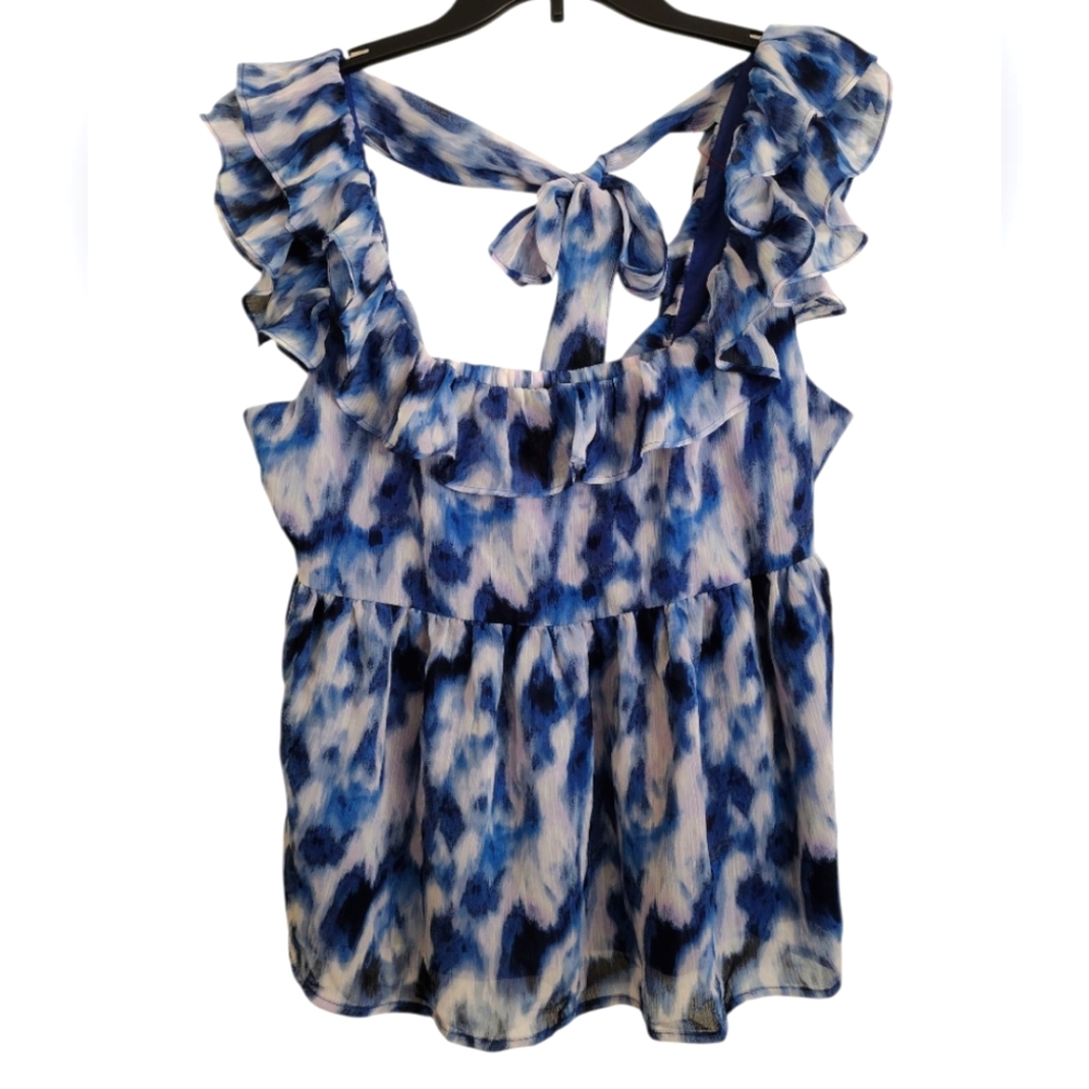 Banana Republic Blue Ruffled Flutter Sleeve Blouse Size Small